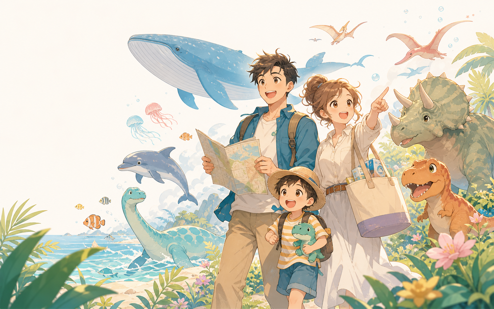 家族でおでかけ準備をするイメージイラスト